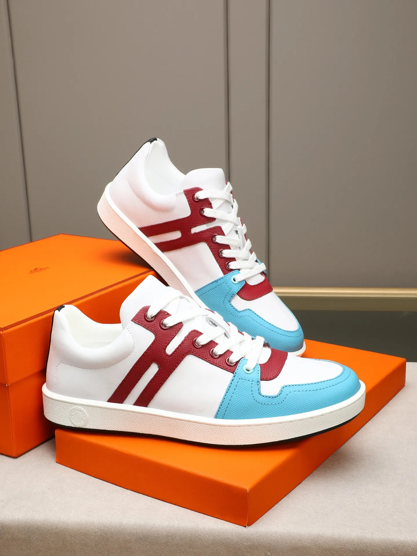 Men's shoes 💰720 [HERMES] Hermès - High-end quality original 🔍🔍🔍 casual sneakers - Upper: 🔝 Napa calfskin, shoe body sewn with brand 'H' totem - Lining: water-dyed cowhide - Outsole: original TPR. :38-44 (45, can be customized)